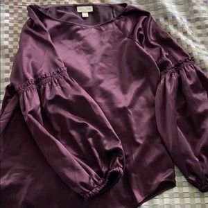 Satin silk blouse with balloon sleeves